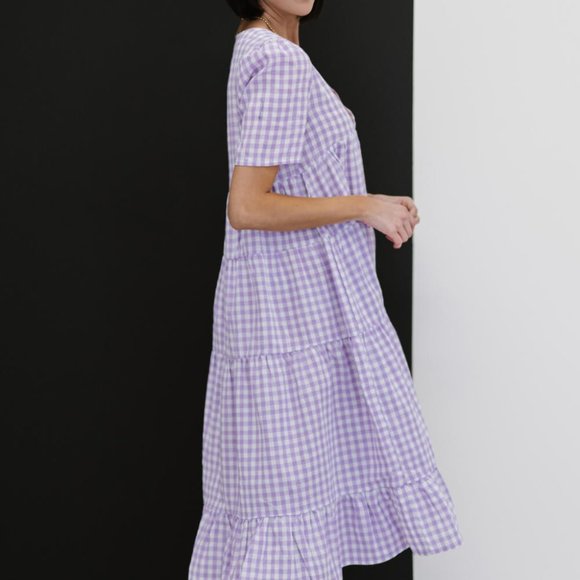 BiBi Slow Dancing Gingham Tiered Midi Dress - Picture 4 of 6